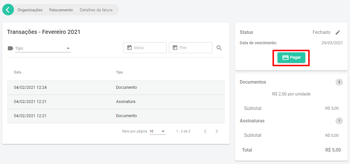 Invoice details pay