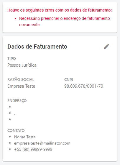 Billing address error message