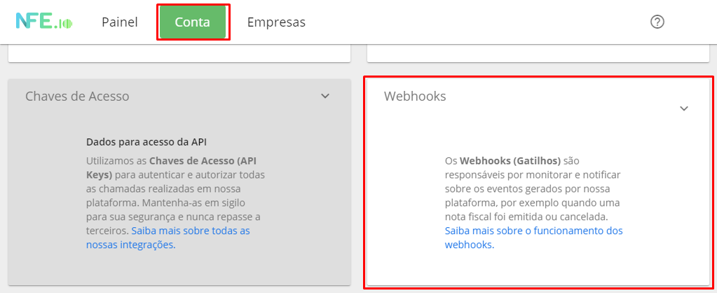 Webhooks card
